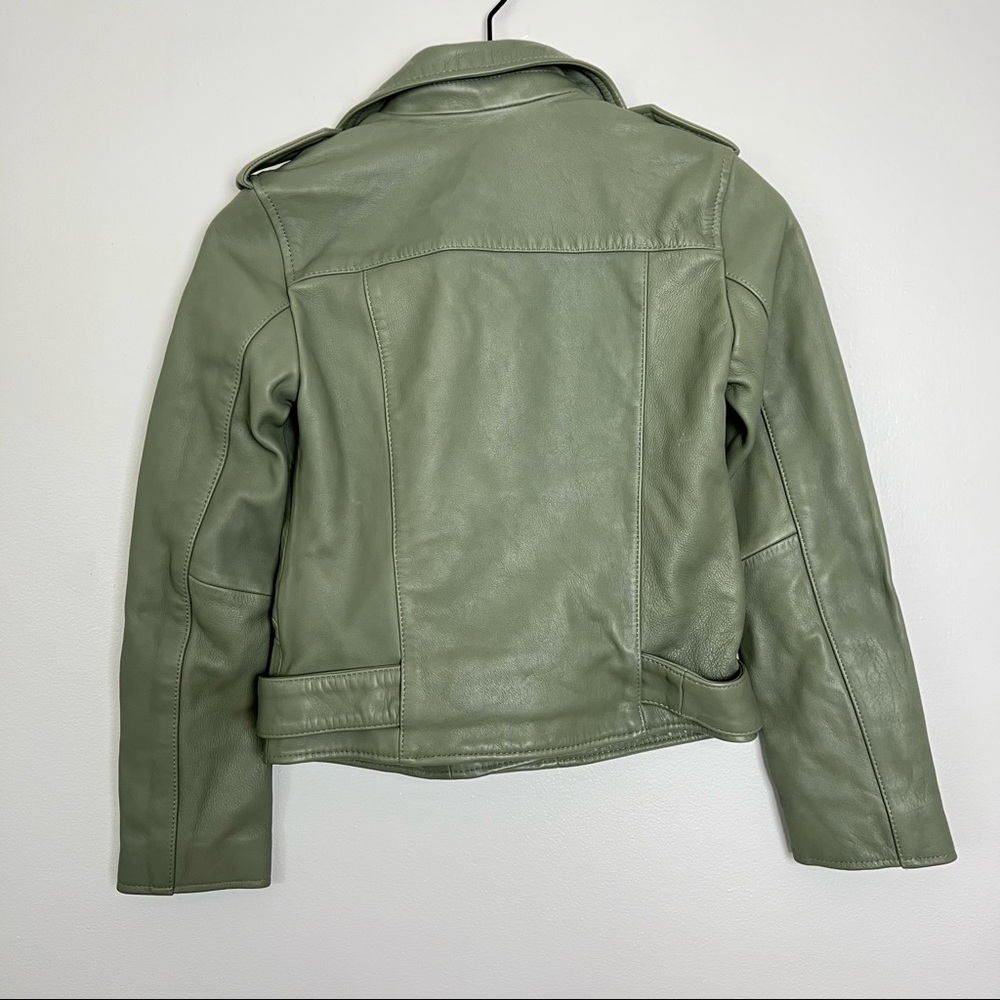 NEW ALL SAINTS Balfern Leather Biker Jacket In Sage Green, Size 2 - Picture 11 of 16